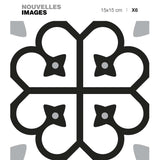 Stickers carrelage 15x15 cm Motif floral noir et blanc