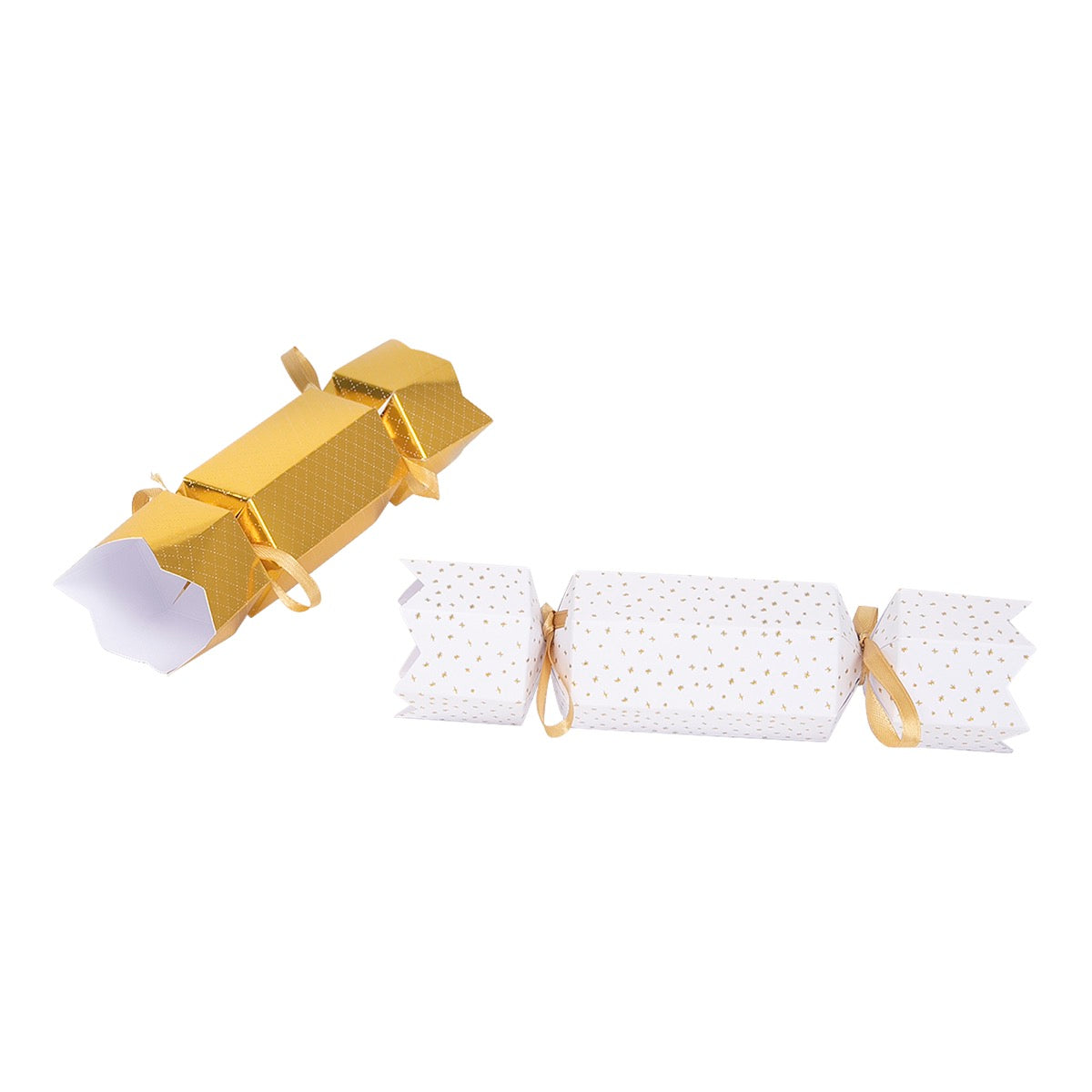 8 crackers en papier à remplir - Finitions blanc et or à chaud - 15,5x29 cm