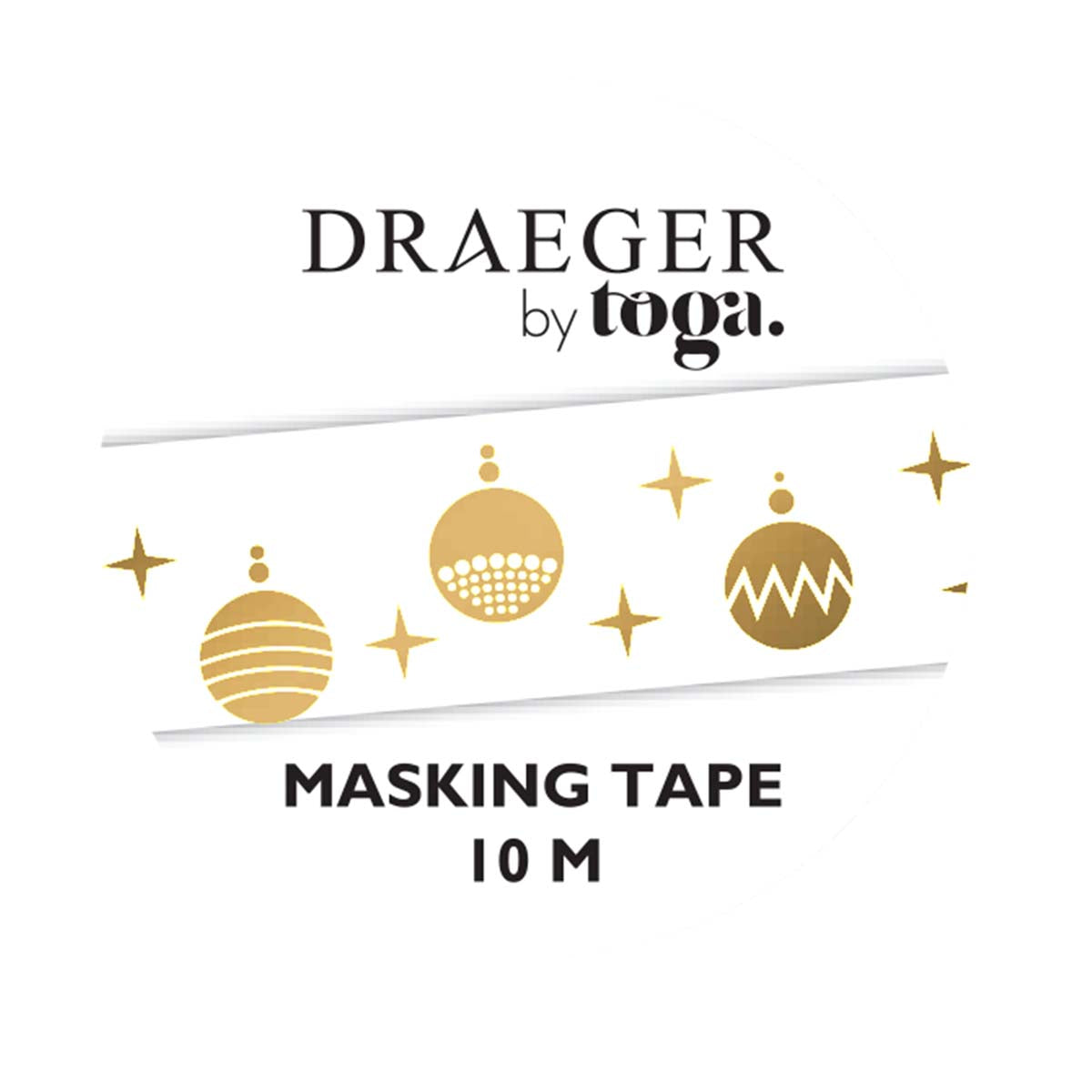 Masking tape - Motifs de boules de réveillon de Noël - 1,5 cm x 10 m - Finitions Blanc et or à chaud