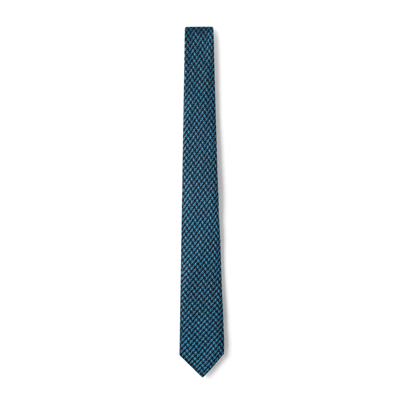 Cravate à motif pied de poule turquoise et noir