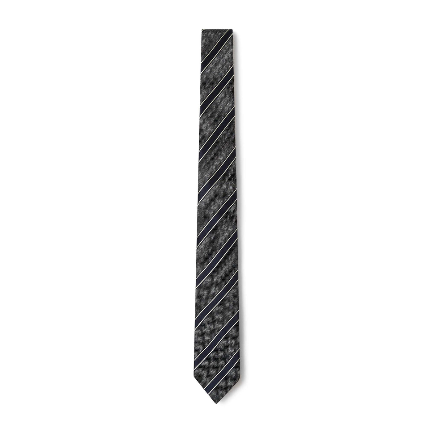 Cravate club à larges rayures - gris et bleu marine