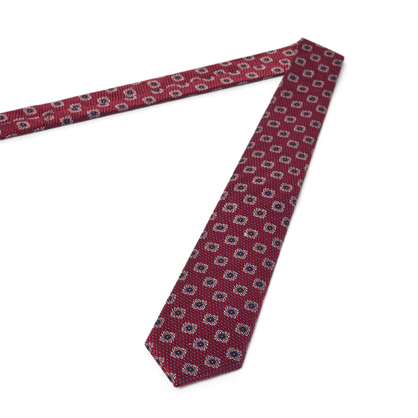 Cravate à motif floral rouge et bleu marine