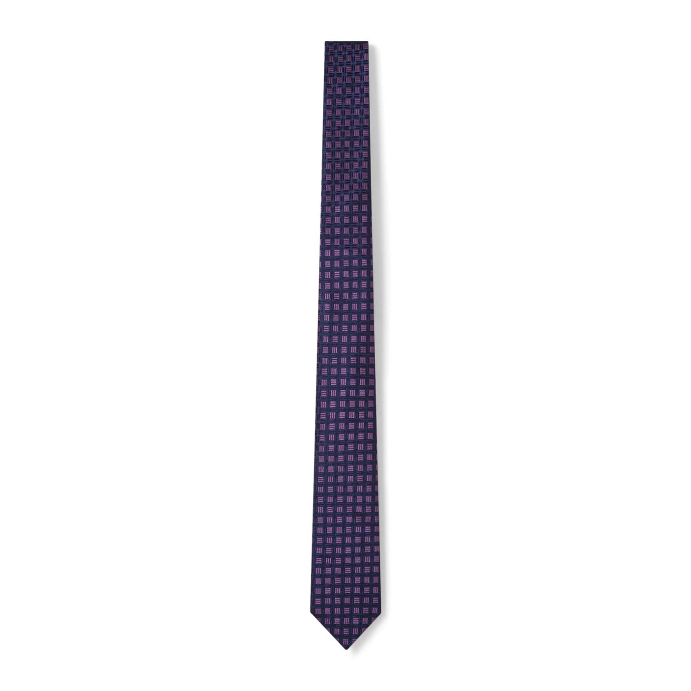 Cravate à carreaux géométriques violet et bleu marine