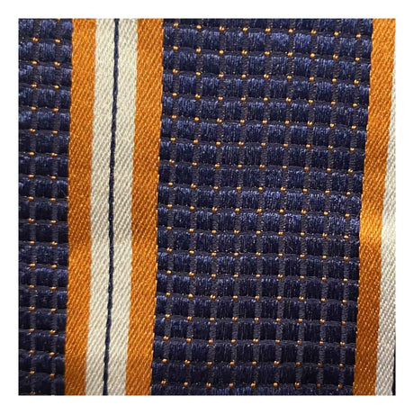 Cravate club bleue marine à rayures beige et orange