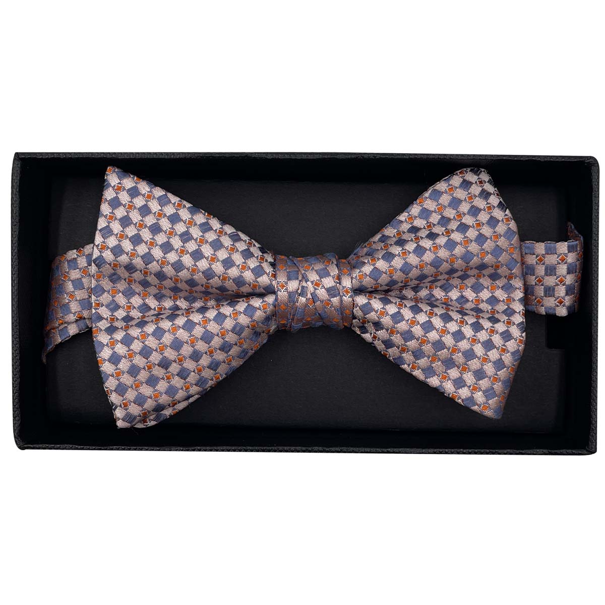 Bow tie - Grid print - Orange and Blue - Silk jacquard - Pre-tied - Men - Draeger