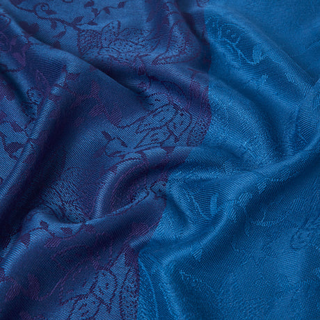Jacquard stole with flowers - blue