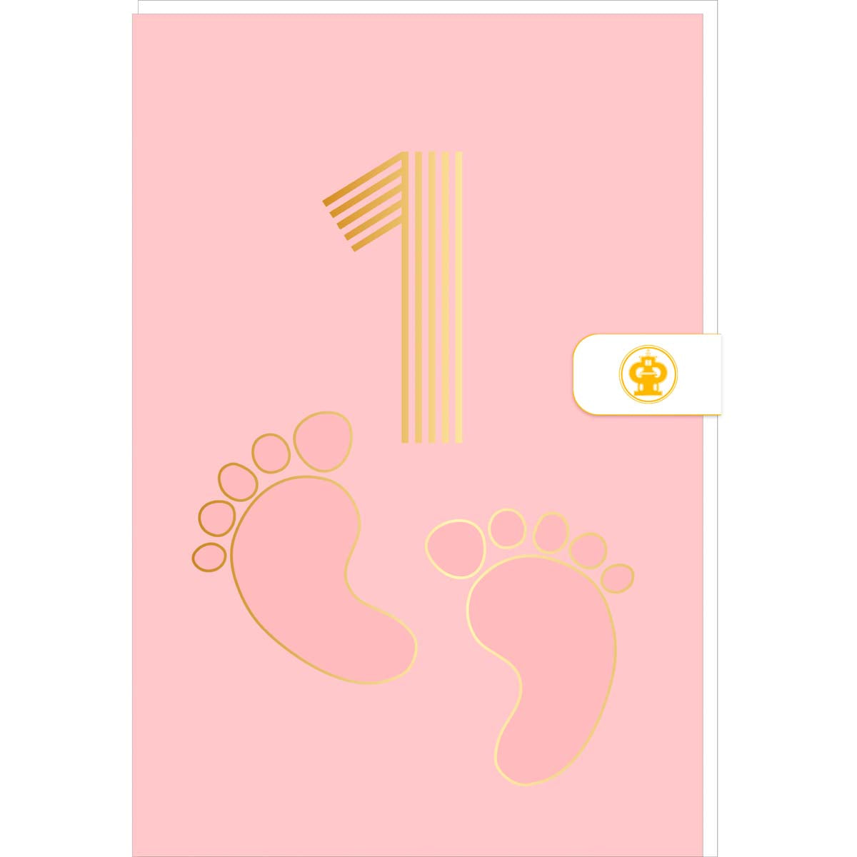Carte d'anniversaire 1 an en Or - Rose - A message - Pour Bébé Fille - Empreinte de bébé - 11,5 x 17 cm