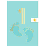 Carte d'anniversaire 1 an en Or - Bleu - A message - Pour Bébé Garçon - Empreinte de bébé - 11,5 x 17 cm