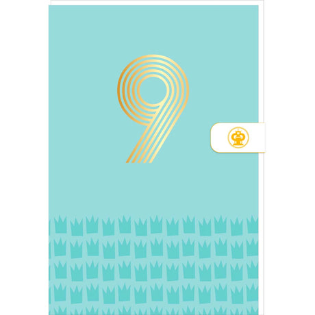 Carte d'anniversaire 9 ans en Or - Bleu clair - A message - Pour Enfant Garçon Fille - 11,5 x 17 cm