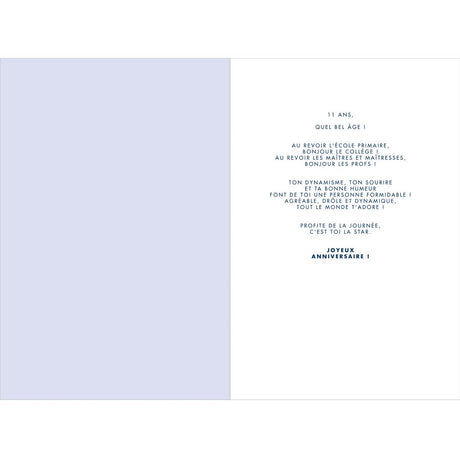 Tarjeta de 11º Cumpleaños en Oro - Azul - Con Mensaje - Para Niño Niña - 11,5 x 17 cm