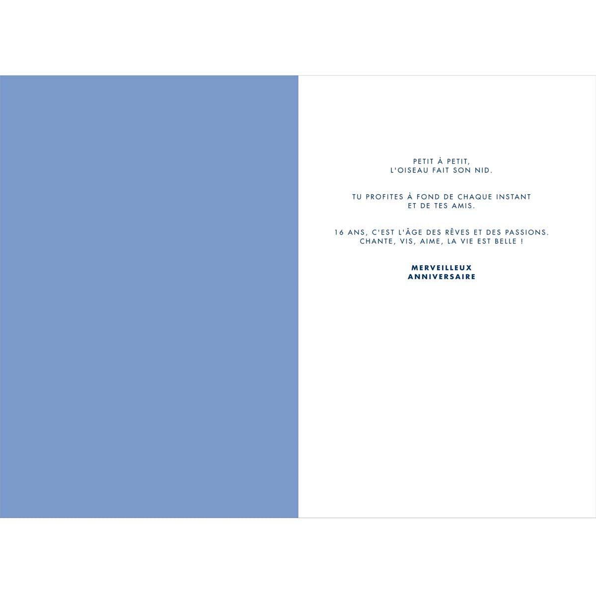 Carte d'anniversaire 16 ans en Or - Bleu foncé - A message - Pour Ados Fille Garçon - 11,5 x 17 cm