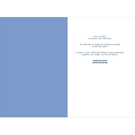 Carte d'anniversaire 16 ans en Or - Bleu foncé - A message - Pour Ados Fille Garçon - 11,5 x 17 cm