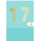 Carte d'anniversaire 17 ans en Or - Bleu turquoise - A message - Pour Ados Fille Garçon - 11,5 x 17 cm