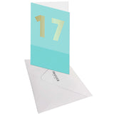 Carte d'anniversaire 17 ans en Or - Bleu turquoise - A message - Pour Ados Fille Garçon - 11,5 x 17 cm