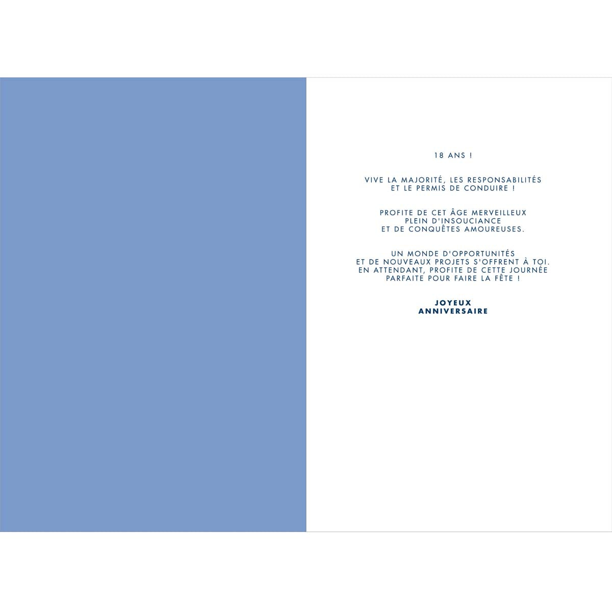 Carte d'anniversaire 18 ans en Or - Bleu marine - A message - Pour Ados Fille Garçon - 11,5 x 17 cm