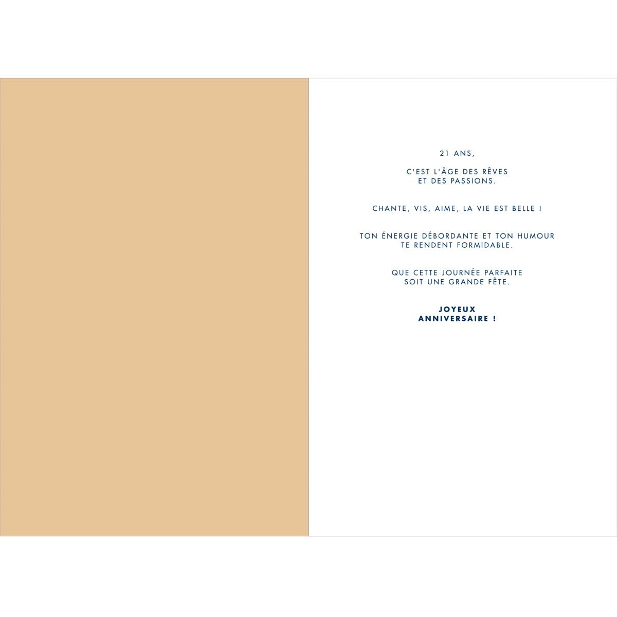 Carte d'anniversaire 21 ans en Or - Blanc - A message - Pour Homme et Femme - 11,5 x 17 cm