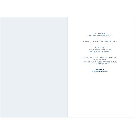 Carte d'anniversaire 30 ans en Or - Bleu clair - A message - Pour Homme et Femme - 11,5 x 17 cm