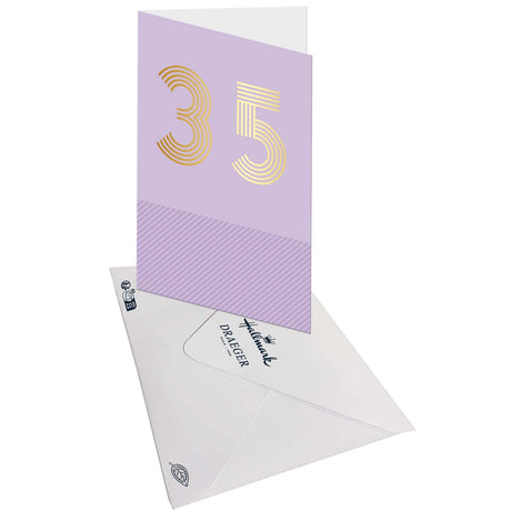 Carte d'anniversaire 35 ans en Or - Violet - A message - Pour Homme et Femme - 11,5 x 17 cm