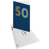 Carte d'anniversaire 50 ans en Or - Bleu foncé - A message - Pour Homme et Femme - 11,5 x 17 cm