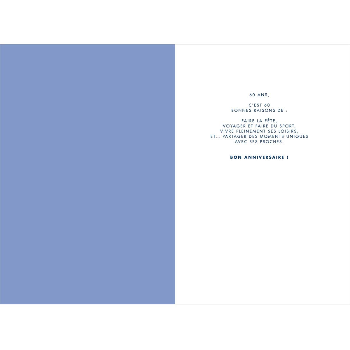 Carte d'anniversaire 60 ans en Or - Bleu marine - A message - Pour Homme et Femme - 11,5 x 17 cm