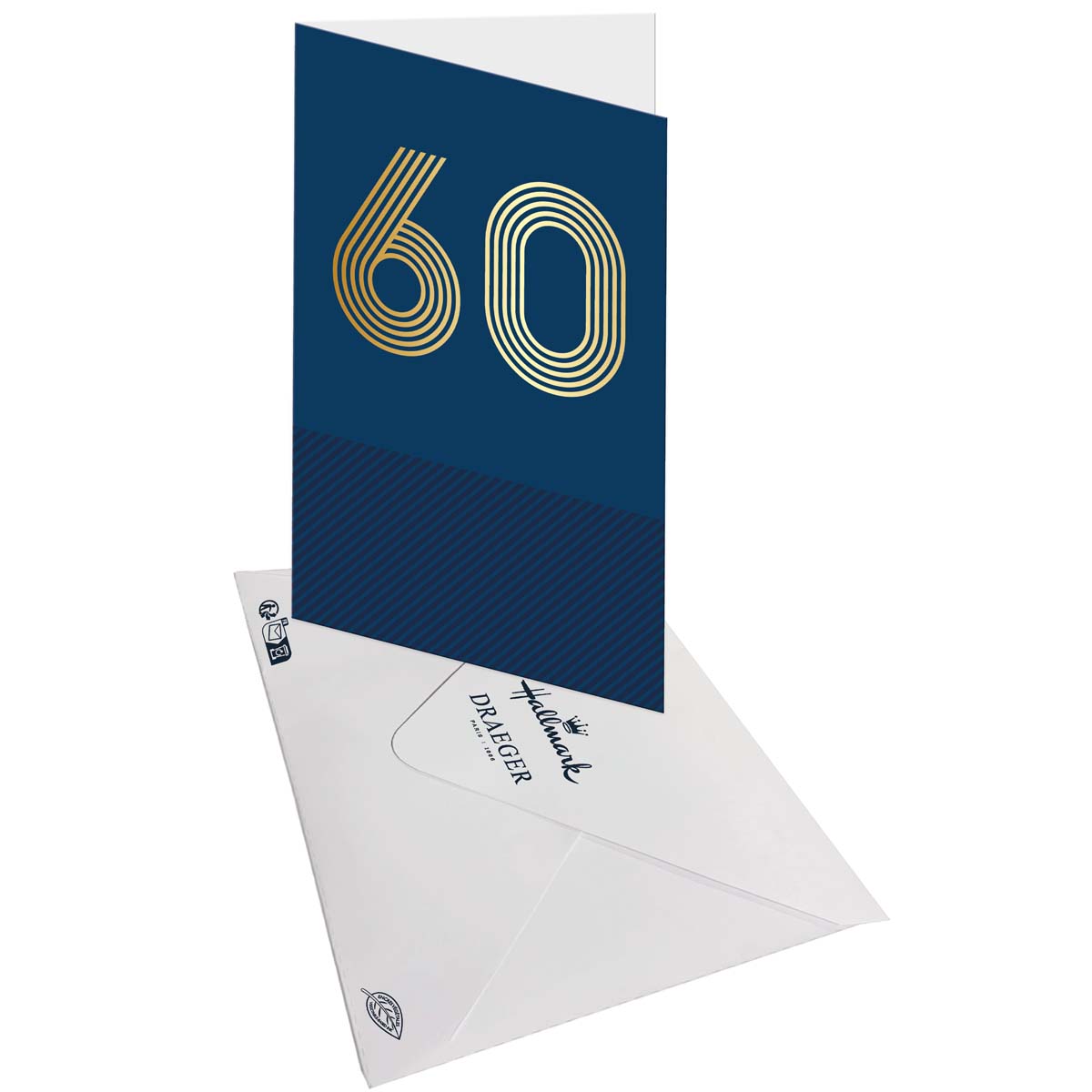 Carte d'anniversaire 60 ans en Or - Bleu marine - A message - Pour Homme et Femme - 11,5 x 17 cm