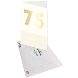 Carte d'anniversaire 75 ans en Or - Blanc - A message - Pour Homme et Femme - 11,5 x 17 cm
