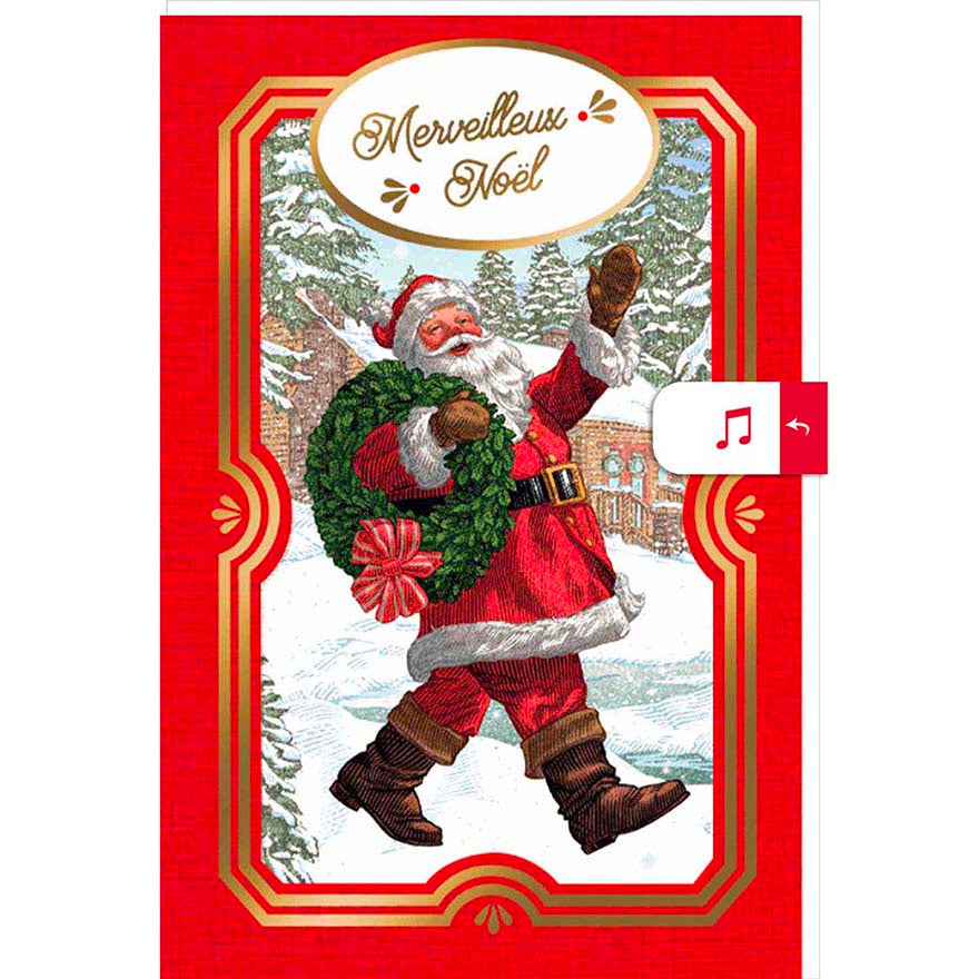 Set of 4 musical greeting cards with envelope - En route Santa
