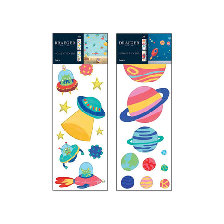 Lot Sticker Mural en Papier - Vaisseau Spatial & Fusée Et Planète