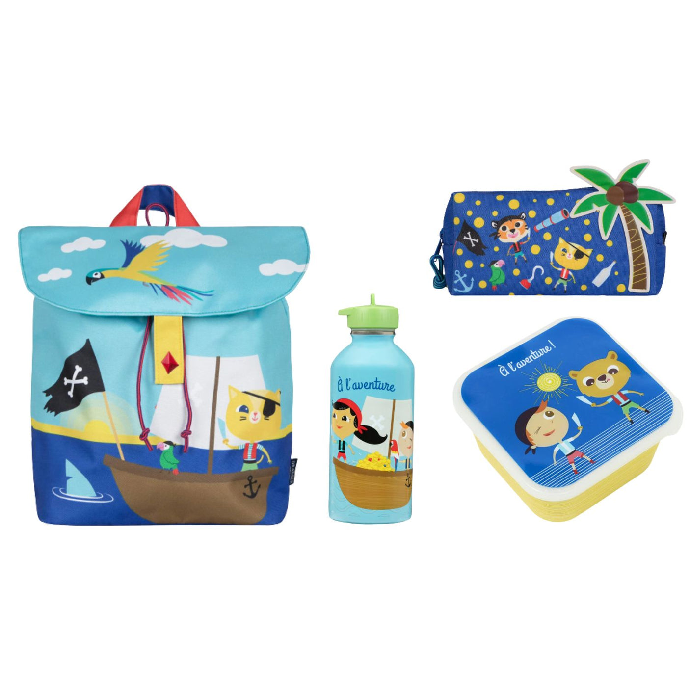 Pirate Back to School Kit: Pirates Backpack, Large Pencil Case, Water Bottle and Snack Box
