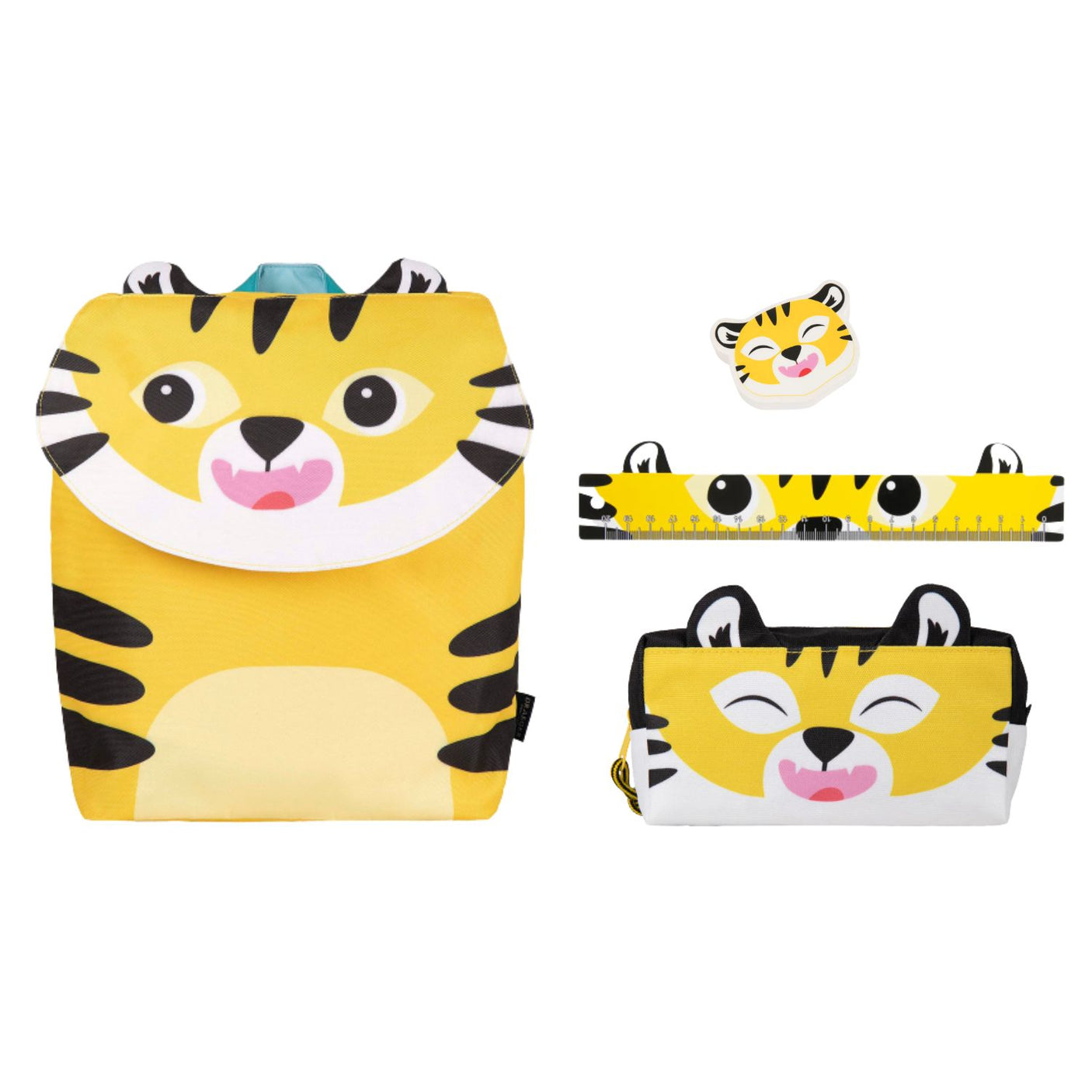Tiger Back to School Kit: Large Backpack, Large Pencil Case, Soft Ruler and Maxi Eraser