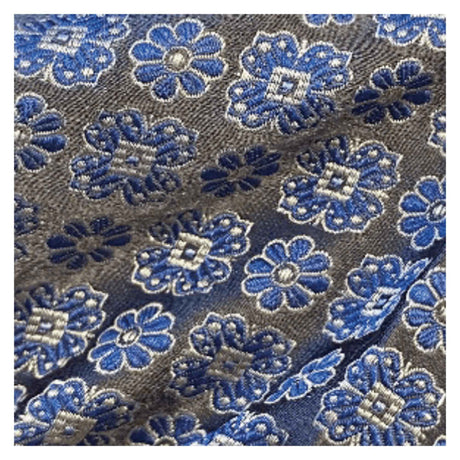 Jacquard tie in 100% silk - Flower print - Blue - 150 x 6 x 7 cm