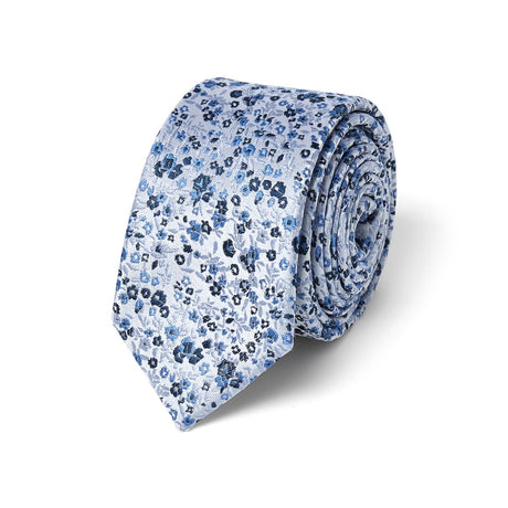 Cravate jacquard en 100% soie -  Imprimé Fleur - Bleu - 150 x 6 x 7 cm