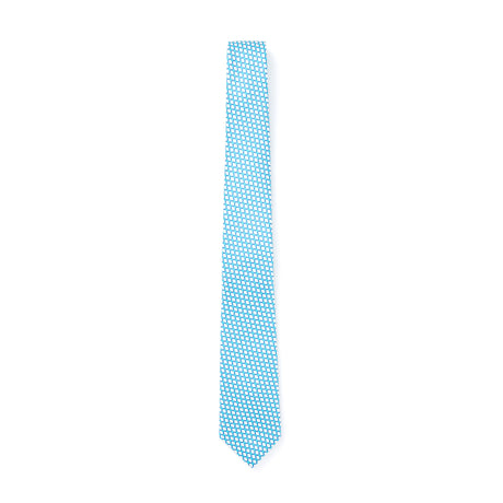 Corbata de sarga 100% seda - Estampada - Blanco y azul - 150x7 cm