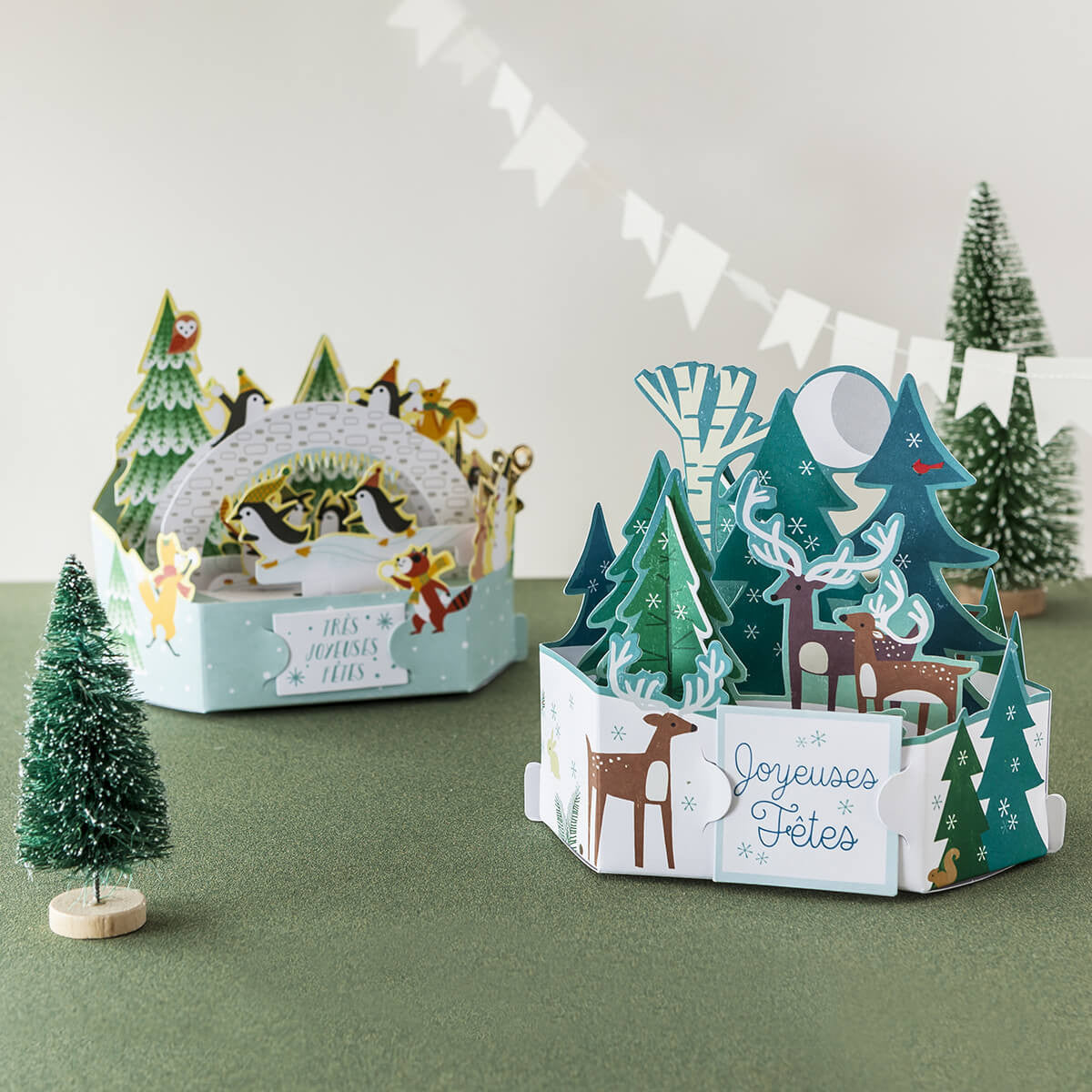 Carte de voeux 3D avec enveloppe - lot de 4 cartes Joyeux Noël