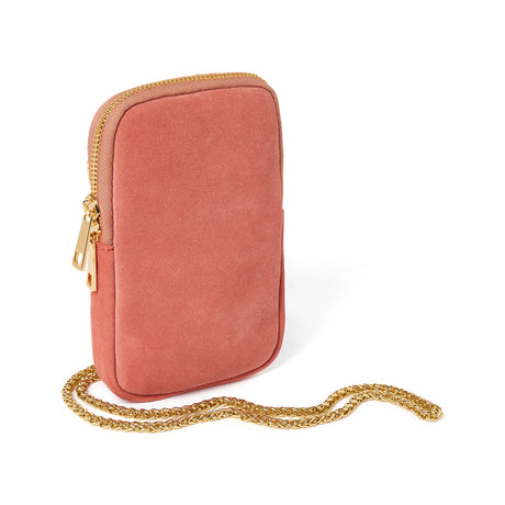 Pochette téléphone en cuir suédé - rose clair