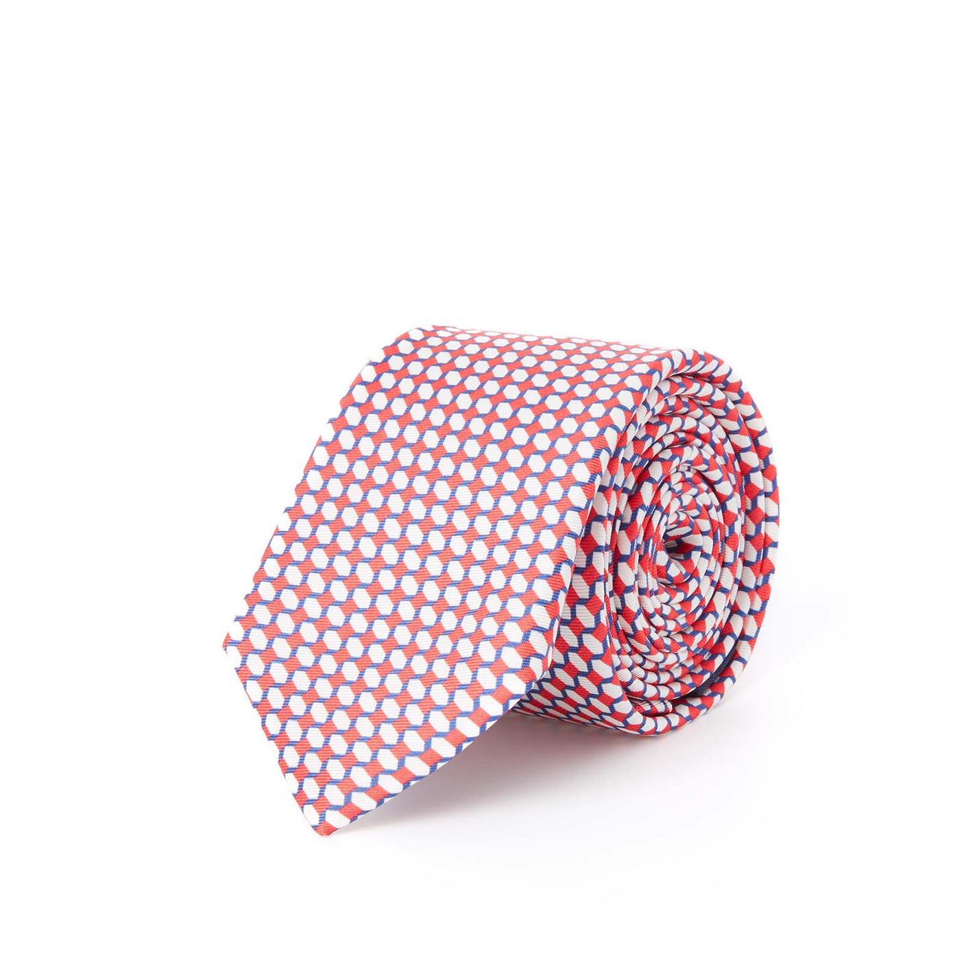Cravate twill à hexagones - blanc et rouge