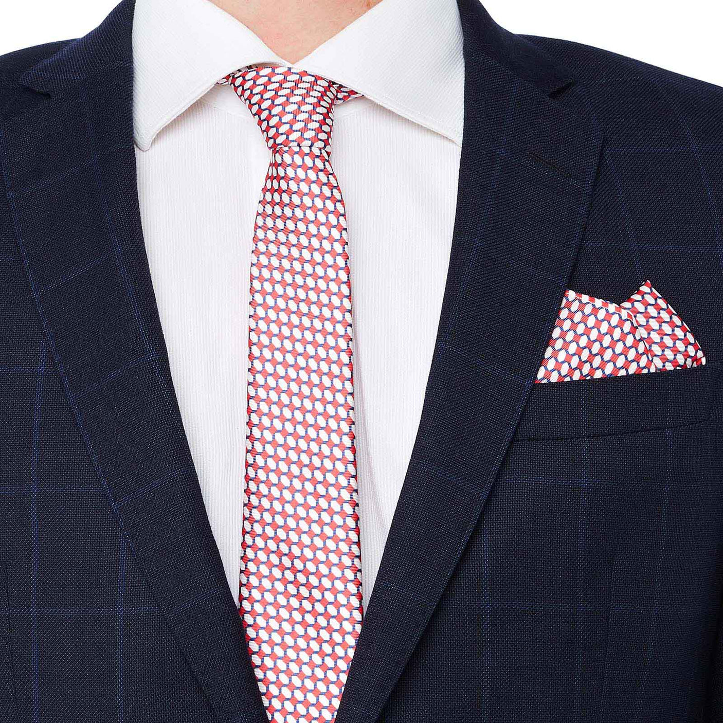Cravate twill à hexagones - blanc et rouge