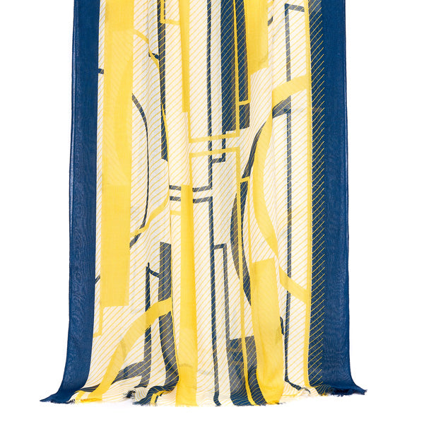 Foulard homme jaune et bleu - motif art déco