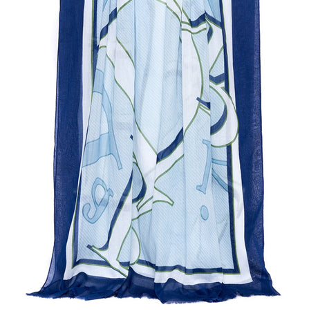 Foulard femme - paréo motif lettres - bleu gris