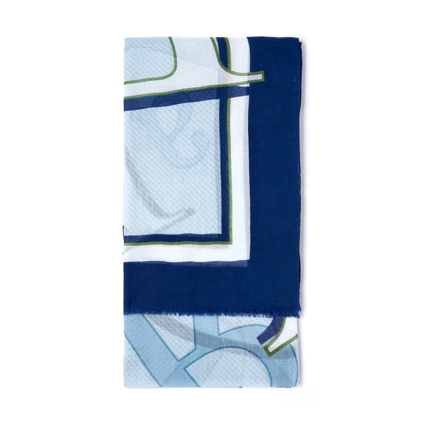 Foulard femme - paréo motif lettres - bleu gris