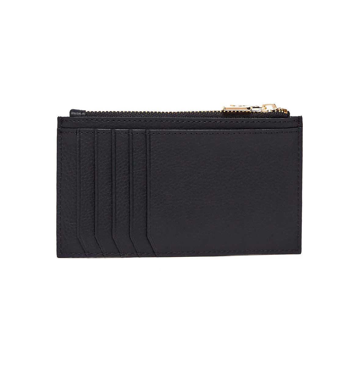 Porte-cartes zippé femme en cuir - noir
