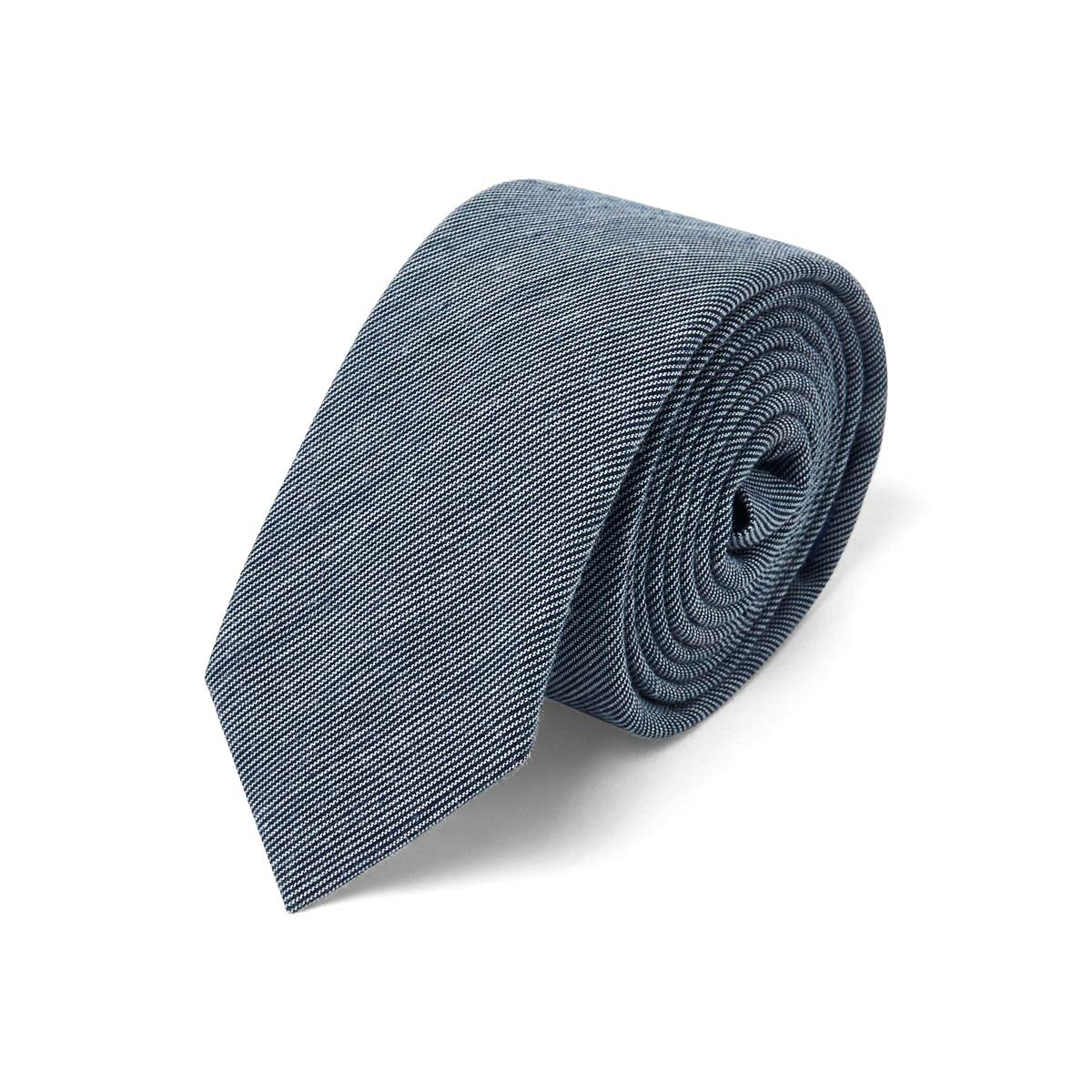 Cravate fine chinée bleu marine