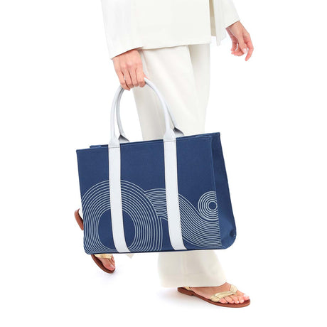 Grand sac cabas - motif Tokyo - bleu