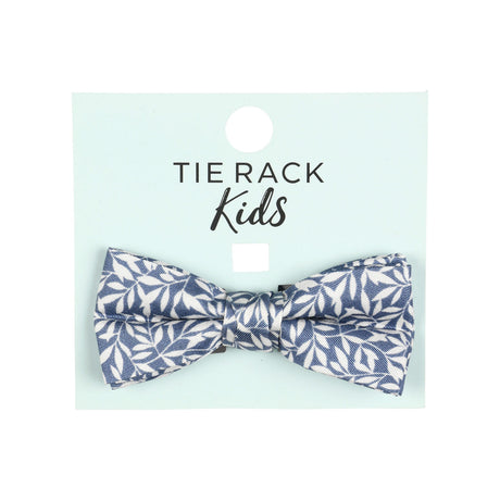 Children's bow tie with delicate leaves Denim blue / White