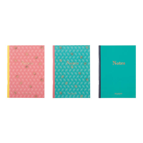 Set of 3 lined A5 notebooks - pink, green