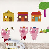 Sticker mural 3 petits cochons