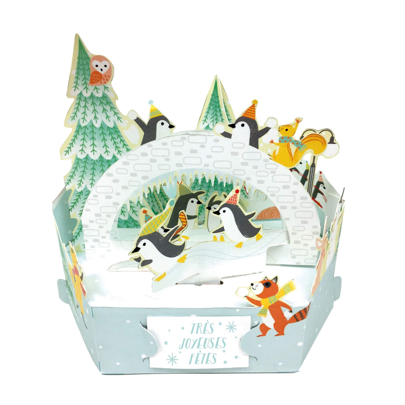 Carte de voeux Noël Pop up 3D - Pingouins