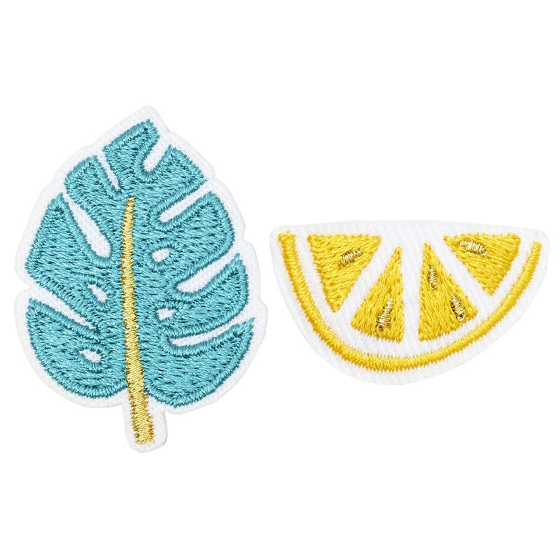 Monstera &amp; Lemon embroidered brooch