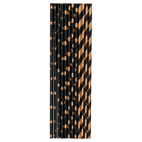 Black &amp; gold paper straw x24 - New Year's Eve Special