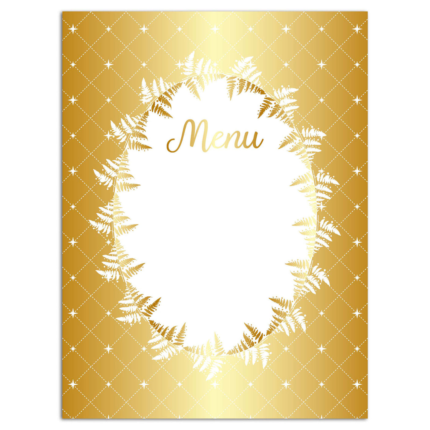 Lot de 4 cartes menu en papier - Motifs Sapins - Finitions blanc et or à chaud - 13,5x17 cm